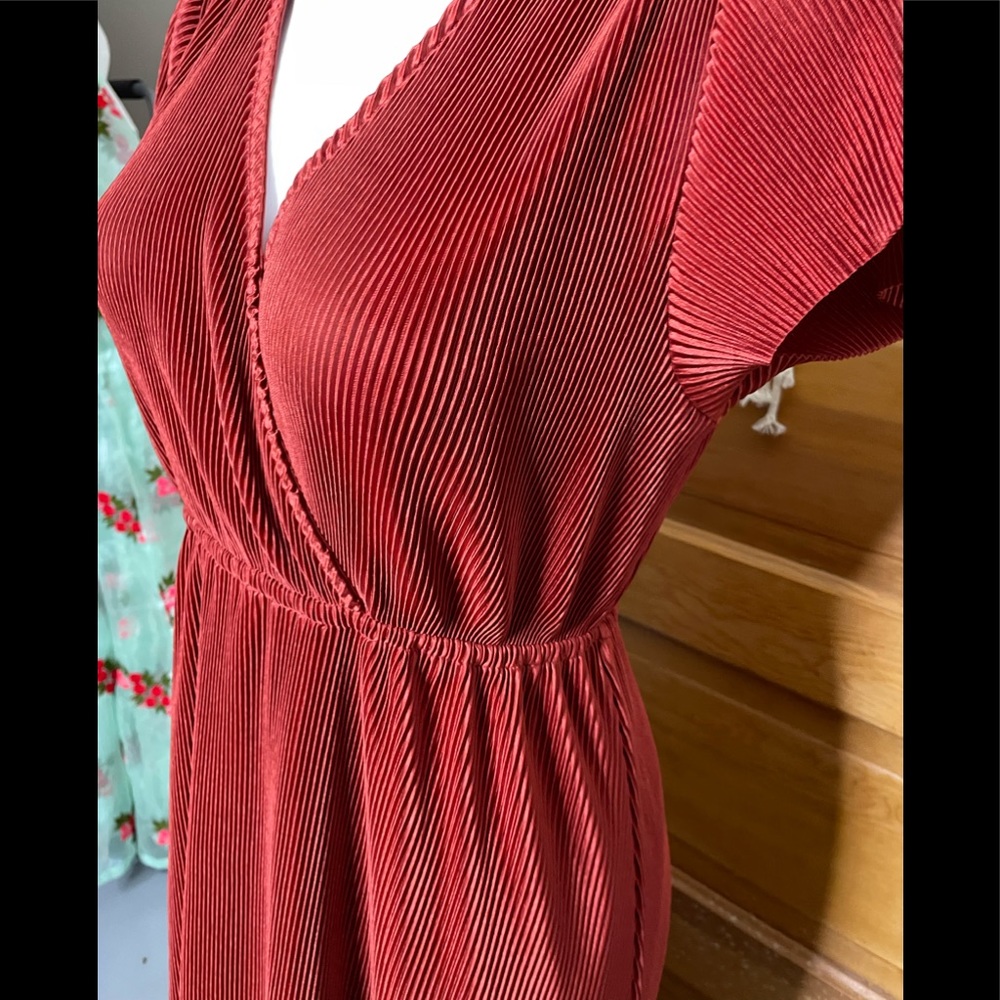 NWT Baltic Born Athena Burnt Orange V-Neck Empire Waist Pleated Stretch Maxi - Picture 11 of 15